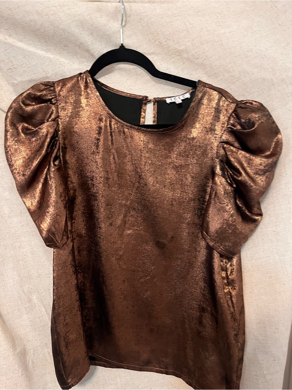 TCEC Metallic Bronze Puff-Sleeve Blouse